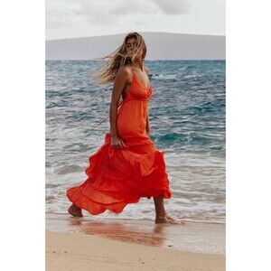 Free People Burst Of Bliss Maxi Dress Tiered Ruched Sleeveless Resort XL 284753